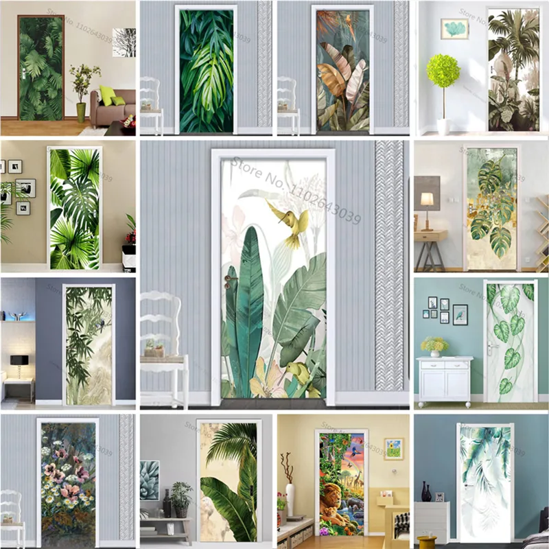 Interior Design Home - Self adhesive Plantain Green Leaves Door