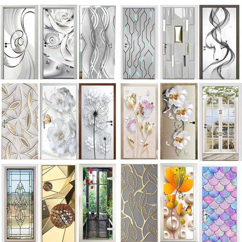 Interior Design Home - Modern Door Sticker Simulate Glass Pattern