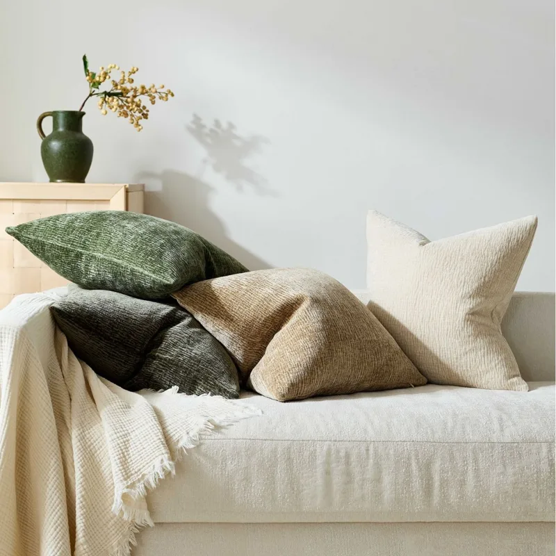 Textured Throw Natural - Textured Pleated Chenille Throw Pillow Cover