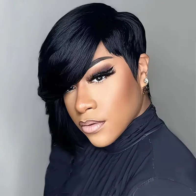 Textured Throw Natural - Short Pixie Cut Wig With Bangs