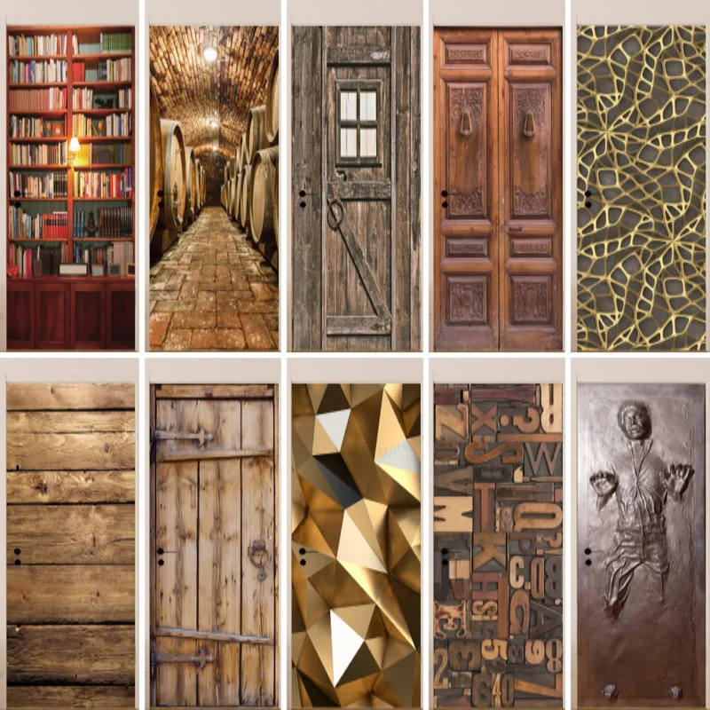 Interior Design Home - Imitation Wood Door Sticker Retro Matte