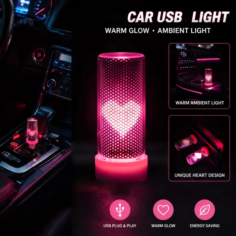 Interior Design Home Decor - New USB Heart Car Ambient Mood