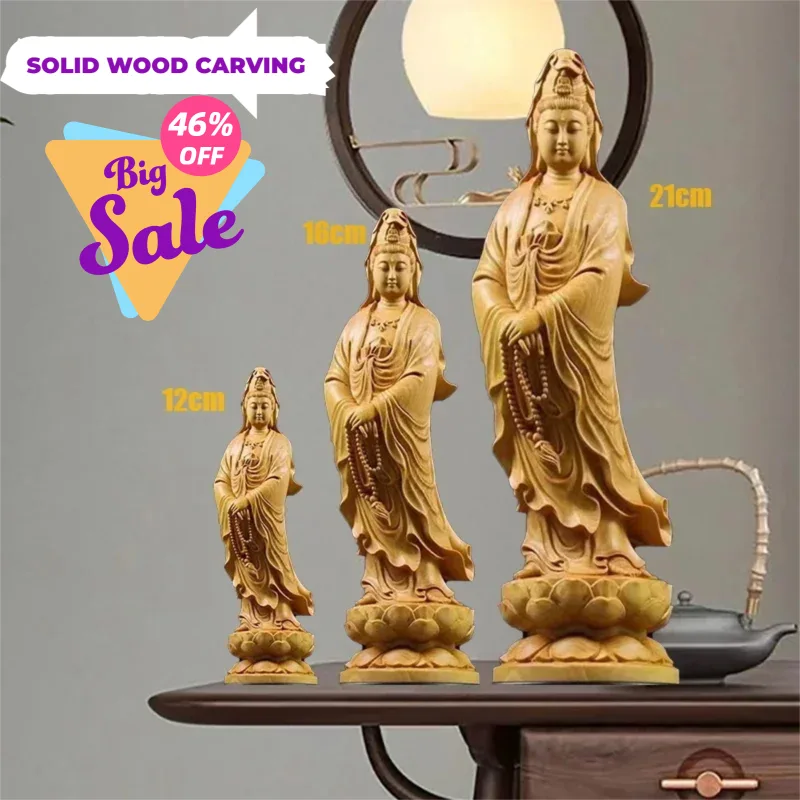 Interior Design Home Decor - Natural Cypress Guanyin Buddha Decorative Characters