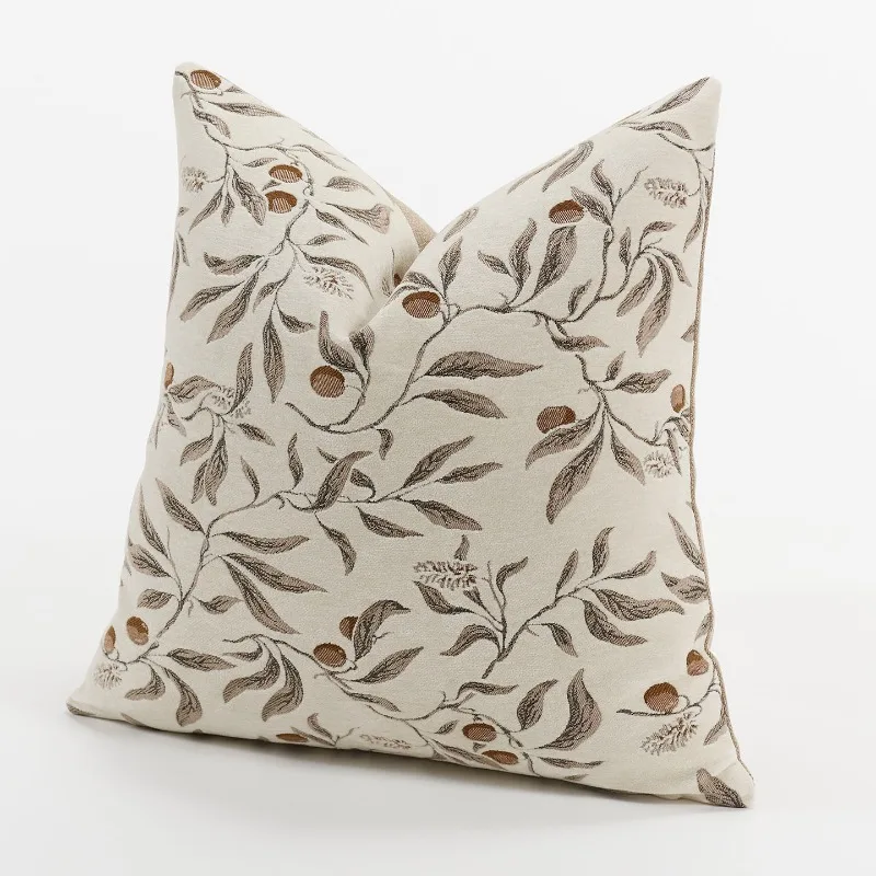 Textured Throw Natural - Cream Beige Chenille Botanical Jacquard Pillow