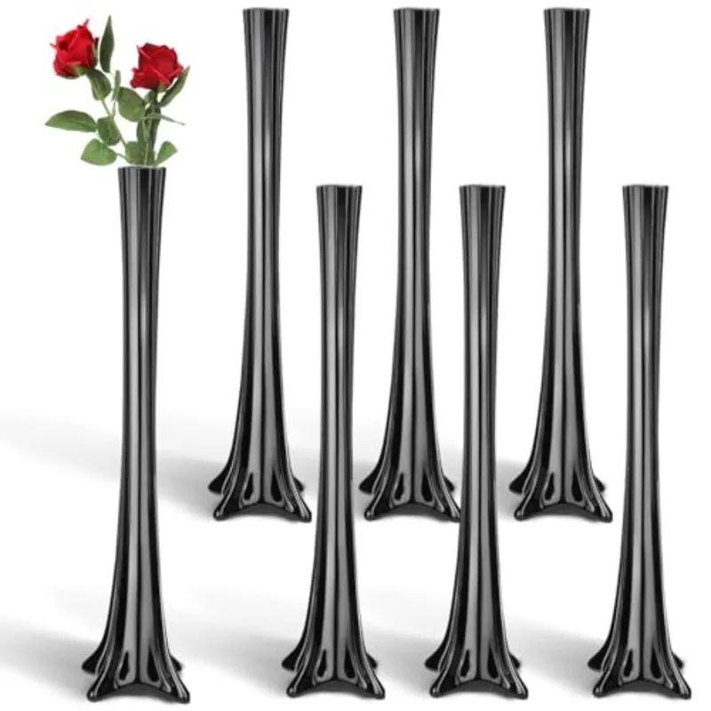 Fluted Vase Tall - Wedding centerpieces glass black tall slender