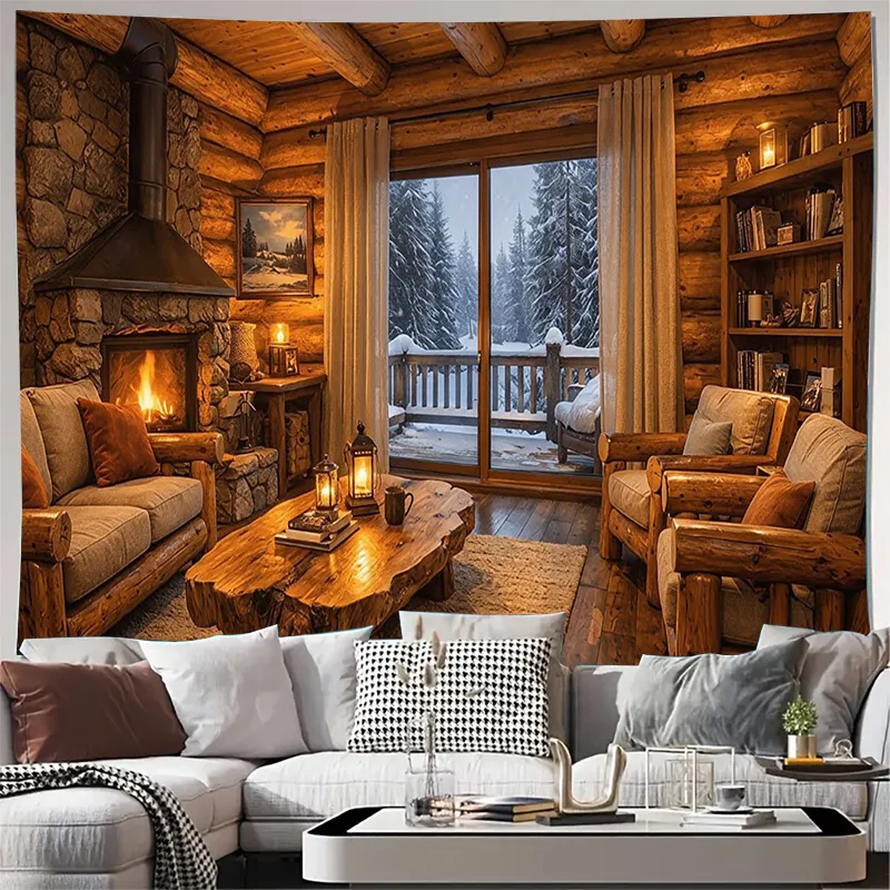 Cozy Wooden Cabin Fireplace In - Interior Design Home Decor recension och pris