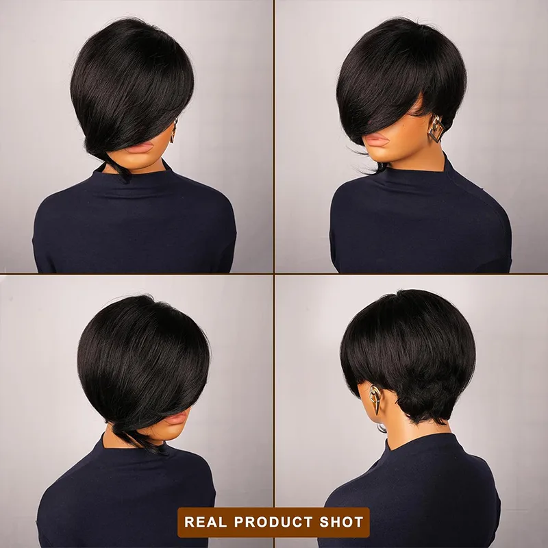 Short Pixie Cut Wig With Bangs - Textured Throw Natural recension och pris